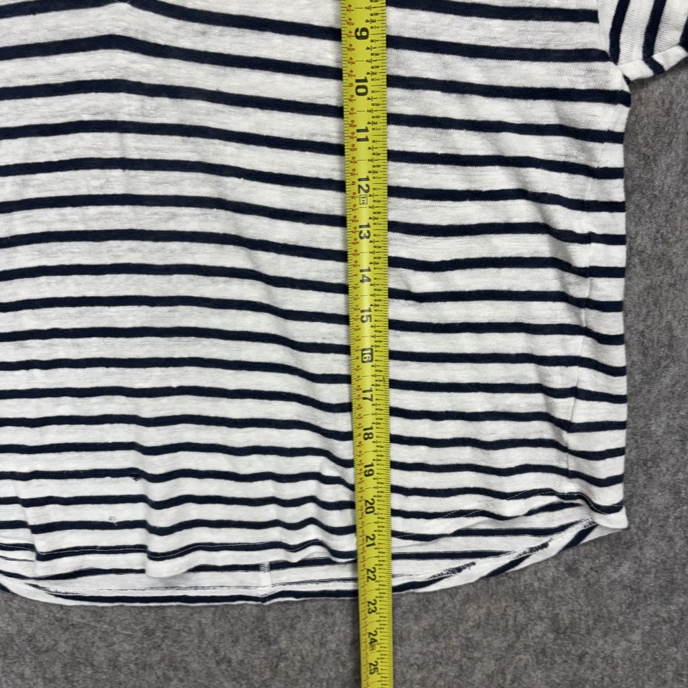 Faherty Oceanside Shirt Womens Small White Navy Stripe Linen V-Neck Short Sleeve - Picture 5 of 9